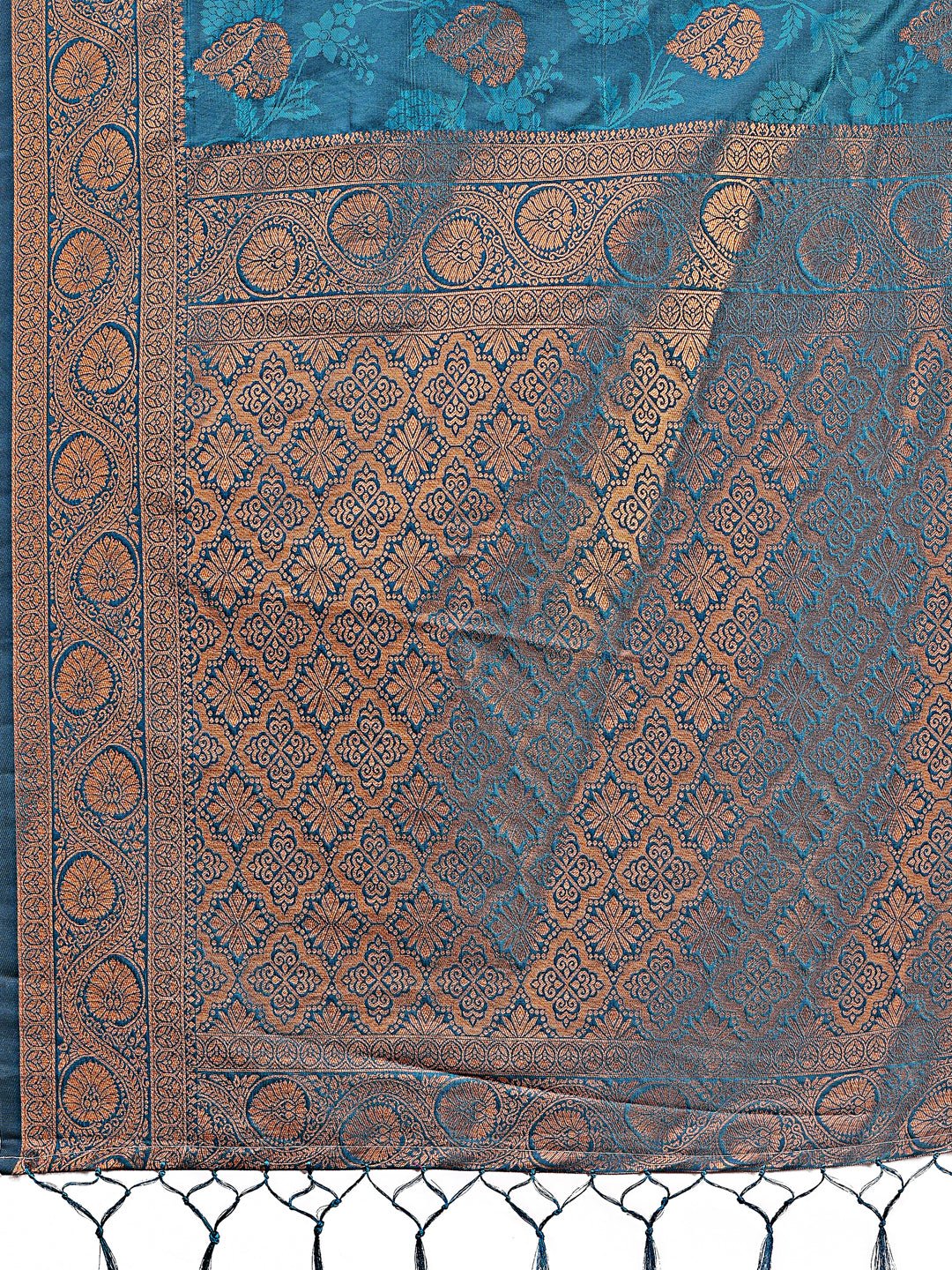 Astita Majestic Teal Banarasi Silk Saree with Golden Zari - Timeless Indian Ethnic Elegance for Weddings & Festive Occasions | Swadesiicart