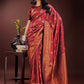 Astita Majestic Maroon Banarasi Silk Saree with Golden Zari - Timeless Indian Ethnic Elegance for Weddings & Festive Occasions | Swadesiicart