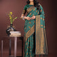 Astita Majestic Dark Green Banarasi Silk Saree with Golden Zari - Timeless Indian Ethnic Elegance for Weddings & Festive Occasions | Swadesiicart
