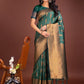 Shree Shyam Fashion Green Linen Cotton Saree with Golden Zari Leaf Woven Design & Rich Pallu - Festive Wear | Office Look | Soft Drape