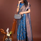 Shree Shyam Fashion Sky Blue Linen Cotton Saree with Golden Zari Leaf Woven Design & Rich Pallu - Festive Wear | Office Look | Soft Drape
