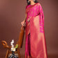 Shree Shyam Fashion Magenta Linen Cotton Saree with Golden Zari Leaf Woven Design & Rich Pallu - Festive Wear | Office Look | Soft Drape