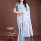 Shree Shyam Fashion Sky Blue Linen Cotton Woven Zari Work Traditional Tassel Saree
