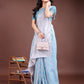 Shree Shyam Fashion Sky Blue Linen Cotton Woven Zari Work Traditional Tassel Saree