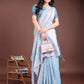 Shree Shyam Fashion Sky Blue Linen Cotton Woven Zari Work Traditional Tassel Saree