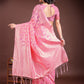 Shree Shyam Fashion Pink Linen Cotton Woven Zari Work Traditional Tassel Saree