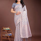 Shree Shyam Fashion Grey Linen Cotton Woven Zari Work Traditional Tassel Saree