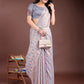 Shree Shyam Fashion Grey Linen Cotton Woven Zari Work Traditional Tassel Saree