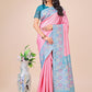 Shree Shyam Fashion Premium Pink & Sky Blue Floral Woven Lichi Silk Saree with Rich Pallu & Tassels - Festive & Party Wear for Women