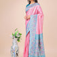 Shree Shyam Fashion Premium Pink & Sky Blue Floral Woven Lichi Silk Saree with Rich Pallu & Tassels - Festive & Party Wear for Women