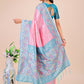 Shree Shyam Fashion Premium Pink & Sky Blue Floral Woven Lichi Silk Saree with Rich Pallu & Tassels - Festive & Party Wear for Women