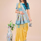 Shree Shyam Fashion Premium Yellow & Sky Blue Floral Woven Lichi Silk Saree with Rich Pallu & Tassels - Festive & Party Wear for Women