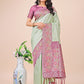 Shree Shyam Fashion Premium Olive Green & Pink Floral Woven Lichi Silk Saree with Rich Pallu & Tassels - Festive & Party Wear for Women