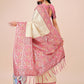 Shree Shyam Fashion Premium Cream & Red Floral Woven Lichi Silk Saree with Rich Pallu & Tassels - Festive & Party Wear for Women