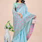 Shree Shyam Fashion Premium Teal & Green Floral Woven Lichi Silk Saree with Rich Pallu & Tassels - Festive & Party Wear for Women