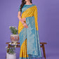 Shree Shyam Fashion Vibrant Yellow & Blue Lichi Silk Saree with Rich Woven Border and Contrast Blouse - Festive & Wedding Wear