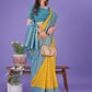Shree Shyam Fashion Vibrant Yellow & Blue Lichi Silk Saree with Rich Woven Border and Contrast Blouse - Festive & Wedding Wear