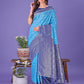 Shree Shyam Fashion Vibrant Sky Blue & Blue Lichi Silk Saree with Rich Woven Border and Contrast Blouse - Festive & Wedding Wear
