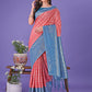 Shree Shyam Fashion Vibrant Peach & Teal Lichi Silk Saree with Rich Woven Border and Contrast Blouse - Festive & Wedding Wear
