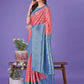 Shree Shyam Fashion Vibrant Peach & Teal Lichi Silk Saree with Rich Woven Border and Contrast Blouse - Festive & Wedding Wear