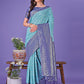Shree Shyam Fashion Vibrant Sea Green & Blue Lichi Silk Saree with Rich Woven Border and Contrast Blouse - Festive & Wedding Wear
