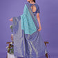 Shree Shyam Fashion Vibrant Sea Green & Blue Lichi Silk Saree with Rich Woven Border and Contrast Blouse - Festive & Wedding Wear