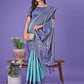 Shree Shyam Fashion Vibrant Sea Green & Blue Lichi Silk Saree with Rich Woven Border and Contrast Blouse - Festive & Wedding Wear