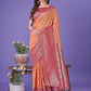 Shree Shyam Fashion Vibrant Orange & Red Lichi Silk Saree with Rich Woven Border and Contrast Blouse - Festive & Wedding Wear