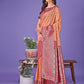 Shree Shyam Fashion Vibrant Orange & Red Lichi Silk Saree with Rich Woven Border and Contrast Blouse - Festive & Wedding Wear