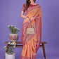 Shree Shyam Fashion Vibrant Orange & Red Lichi Silk Saree with Rich Woven Border and Contrast Blouse - Festive & Wedding Wear