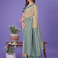 Shree Shyam Fashion Vibrant Cream & Green Lichi Silk Saree with Rich Woven Border and Contrast Blouse - Festive & Wedding Wear