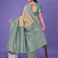 Shree Shyam Fashion Vibrant Cream & Green Lichi Silk Saree with Rich Woven Border and Contrast Blouse - Festive & Wedding Wear