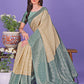 Shree Shyam Fashion Vibrant Cream & Green Lichi Silk Saree with Rich Woven Border and Contrast Blouse - Festive & Wedding Wear