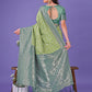 Shree Shyam Fashion Vibrant Light Green & Dark Green Lichi Silk Saree with Rich Woven Border and Contrast Blouse - Festive & Wedding Wear