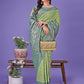 Shree Shyam Fashion Vibrant Light Green & Dark Green Lichi Silk Saree with Rich Woven Border and Contrast Blouse - Festive & Wedding Wear