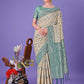 Shree Shyam Fashion Cream & Green Lichi Silk Saree with Rich Woven Border and Zigzag Pattern - Wedding & Festive Wear