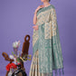 Shree Shyam Fashion Cream & Green Lichi Silk Saree with Rich Woven Border and Zigzag Pattern - Wedding & Festive Wear