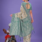 Shree Shyam Fashion Cream & Green Lichi Silk Saree with Rich Woven Border and Zigzag Pattern - Wedding & Festive Wear