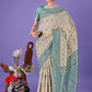 Shree Shyam Fashion Cream & Green Lichi Silk Saree with Rich Woven Border and Zigzag Pattern - Wedding & Festive Wear