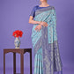 Shree Shyam Fashion Sky Blue & Green Lichi Silk Saree with Rich Woven Border and Zigzag Pattern - Wedding & Festive Wear