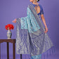 Shree Shyam Fashion Sky Blue & Green Lichi Silk Saree with Rich Woven Border and Zigzag Pattern - Wedding & Festive Wear
