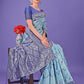 Shree Shyam Fashion Sky Blue & Green Lichi Silk Saree with Rich Woven Border and Zigzag Pattern - Wedding & Festive Wear