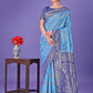 Shree Shyam Fashion Blue & Navy Blue Lichi Silk Saree with Rich Woven Border and Zigzag Pattern - Wedding & Festive Wear