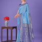 Shree Shyam Fashion Blue & Navy Blue Lichi Silk Saree with Rich Woven Border and Zigzag Pattern - Wedding & Festive Wear