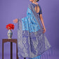 Shree Shyam Fashion Blue & Navy Blue Lichi Silk Saree with Rich Woven Border and Zigzag Pattern - Wedding & Festive Wear