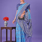 Shree Shyam Fashion Blue & Navy Blue Lichi Silk Saree with Rich Woven Border and Zigzag Pattern - Wedding & Festive Wear