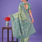 Shree Shyam Fashion Light Green & Green Lichi Silk Saree with Rich Woven Border and Zigzag Pattern - Wedding & Festive Wear