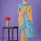 Shree Shyam Fashion Yellow & Sky Blue Lichi Silk Saree with Rich Woven Border and Zigzag Pattern - Wedding & Festive Wear