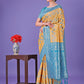 Shree Shyam Fashion Yellow & Sky Blue Lichi Silk Saree with Rich Woven Border and Zigzag Pattern - Wedding & Festive Wear