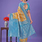 Shree Shyam Fashion Yellow & Sky Blue Lichi Silk Saree with Rich Woven Border and Zigzag Pattern - Wedding & Festive Wear